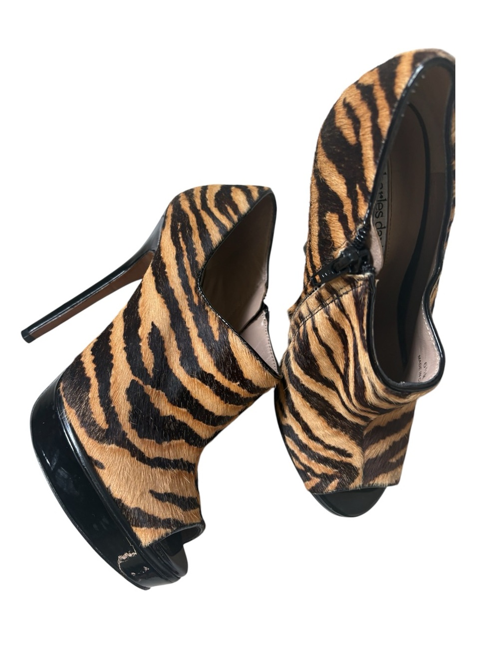 Charles David Y2K Zebra Animal Print Peep Toe Platform Stiletto Heels